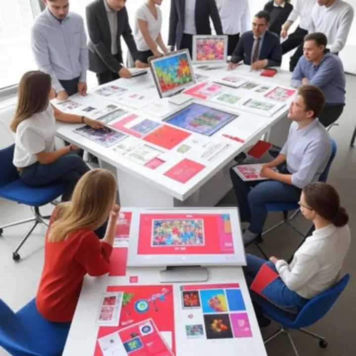 Digitális kampányokon dolgozó magyar marketingcsapat egy modern irodában