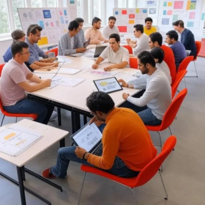 Kreatív csapat koncepciókat tervez egy brainstorming megbeszélésen