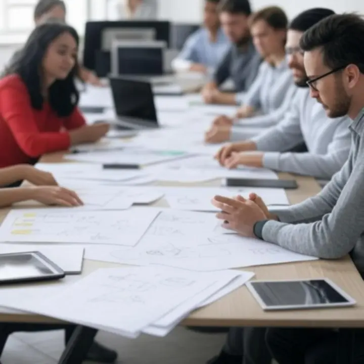 Kreatív csapat munka közben egy modern irodában