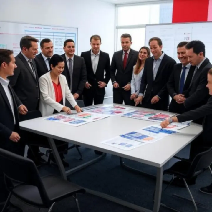 Kampányindító meeting egy tárgyalóban, brief és stratégia áttekintésével